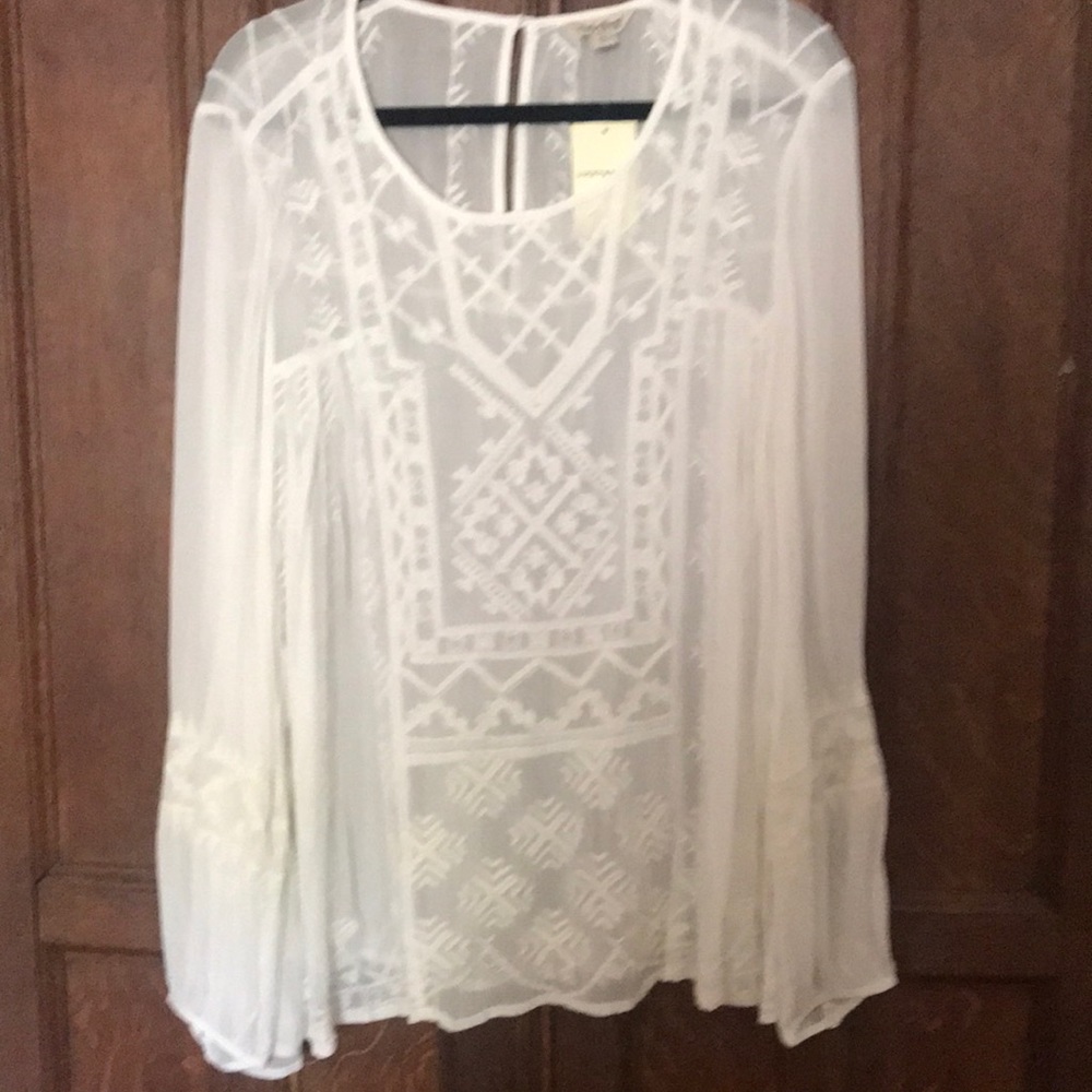 Embroidered ivory long sleeved blouse